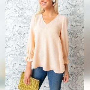 Tuckernuck Peach Ruffle Blouse | Grandmillennial Preppy Chic | Size S